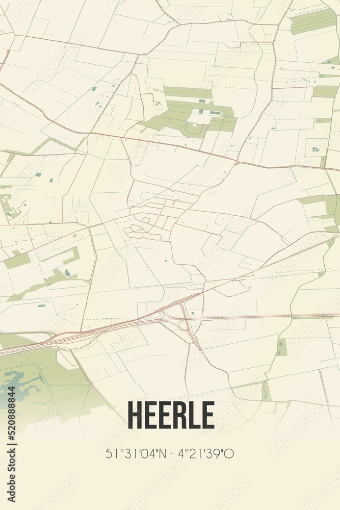 Retro Dutch city map of Heerle located in Noord-Brabant. Vintage street map.
