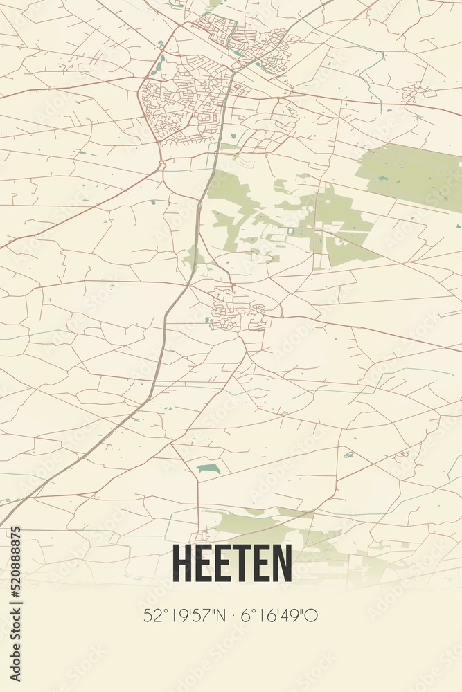 Retro Dutch city map of Heeten located in Overijssel. Vintage street map.