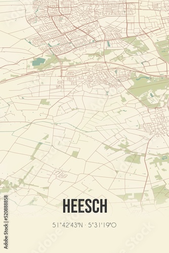 Retro Dutch city map of Heesch located in Noord-Brabant. Vintage street map.