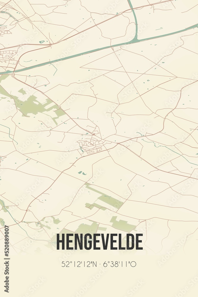 Retro Dutch city map of Hengevelde located in Overijssel. Vintage street map.