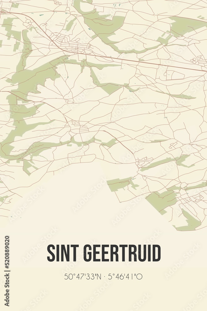 Retro Dutch city map of Sint Geertruid located in Limburg. Vintage street map. Retro Dutch city map of Sint Geertruid located in Limburg. Vintage street map.