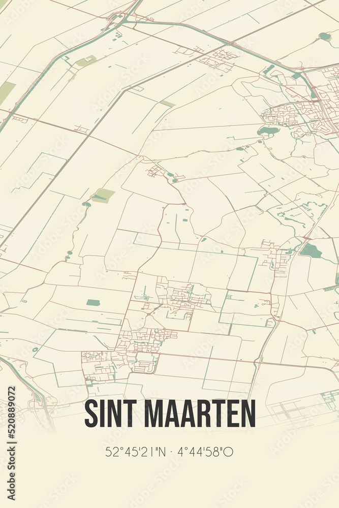Retro Dutch city map of Sint Maarten located in Noord-Holland. Vintage street map. Retro Dutch city map of Sint Maarten located in Noord-Holland. Vintage street map.
