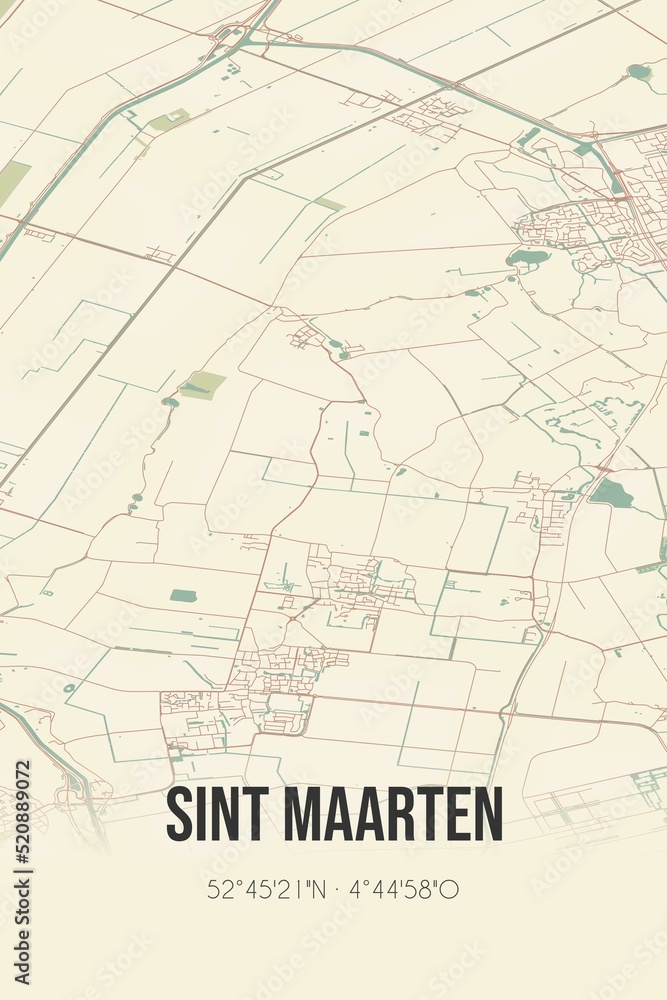 Retro Dutch city map of Sint Maarten located in Noord-Holland. Vintage street map.