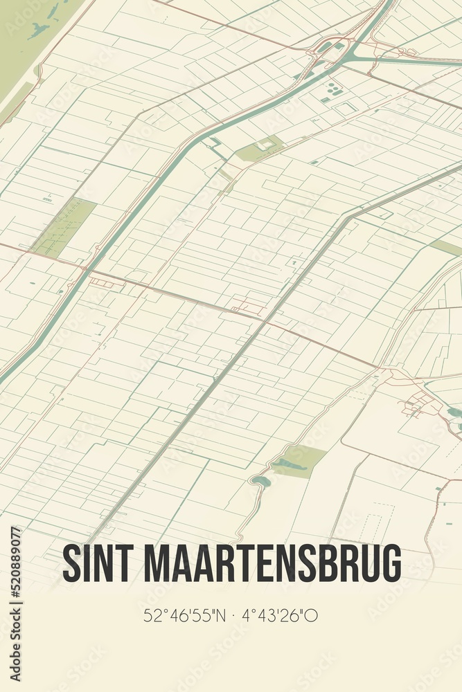 Retro Dutch city map of Sint Maartensbrug located in Noord-Holland. Vintage street map. Retro Dutch city map of Sint Maartensbrug located in Noord-Holland. Vintage street map.