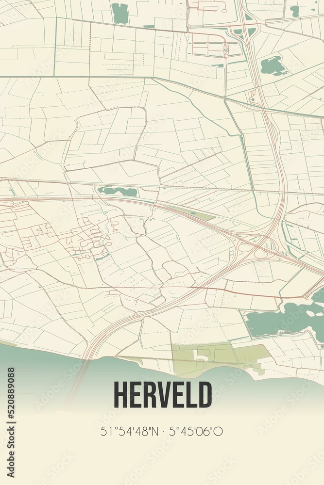 Retro Dutch city map of Herveld located in Gelderland. Vintage street map.
