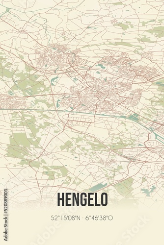 Retro Dutch city map of Hengelo located in Overijssel. Vintage street map. © Rezona