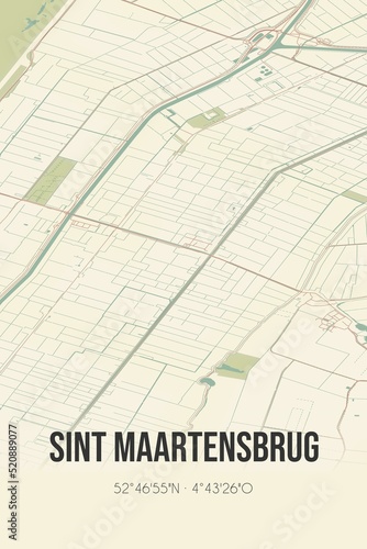 Retro Dutch city map of Sint Maartensbrug located in Noord-Holland. Vintage street map.