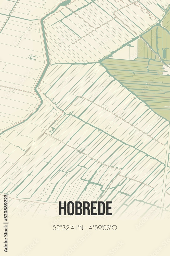 Retro Dutch city map of Hobrede located in Noord-Holland. Vintage street map.