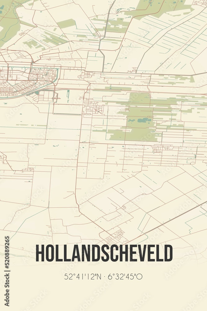 Obraz premium Retro Dutch city map of Hollandscheveld located in Drenthe. Vintage street map.