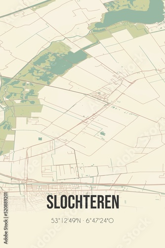 Retro Dutch city map of Slochteren located in Groningen. Vintage street map. photo