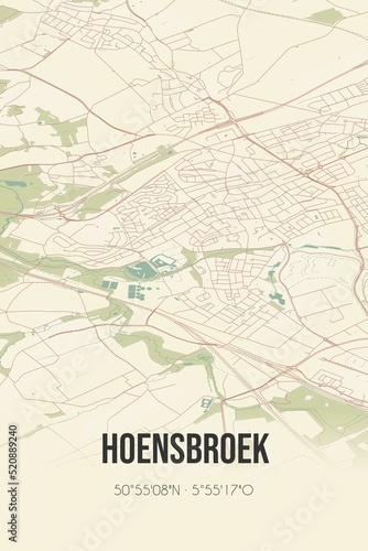 Retro Dutch city map of Hoensbroek located in Limburg. Vintage street map.