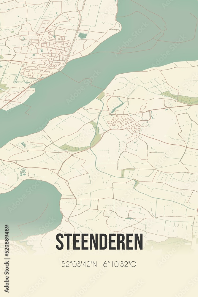Fototapeta premium Retro Dutch city map of Steenderen located in Gelderland. Vintage street map.