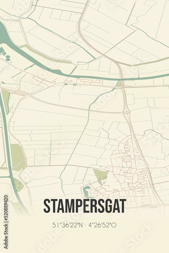 Retro Dutch city map of Stampersgat located in Noord-Brabant. Vintage street map. photo