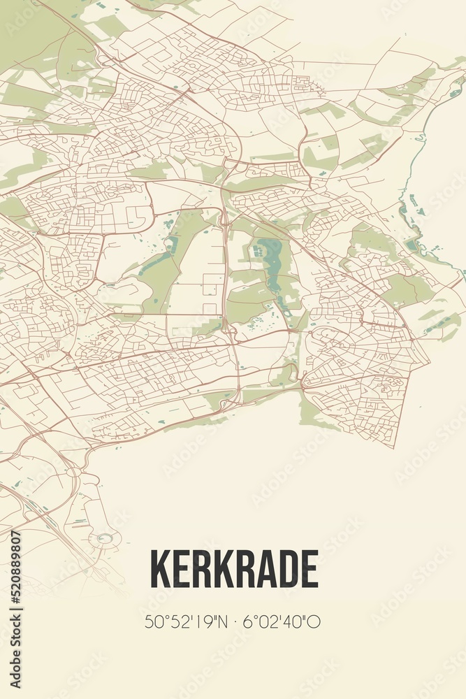 Retro Dutch city map of Kerkrade located in Limburg. Vintage street map.