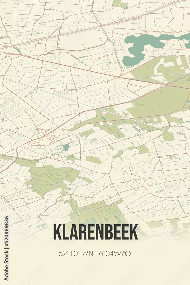 Retro Dutch city map of Klarenbeek located in Gelderland. Vintage street map.