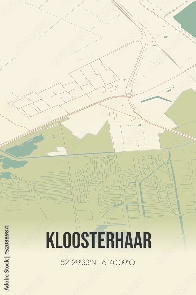 Retro Dutch city map of Kloosterhaar located in Overijssel. Vintage street map. Retro Dutch city map of Kloosterhaar located in Overijssel. Vintage street map.
