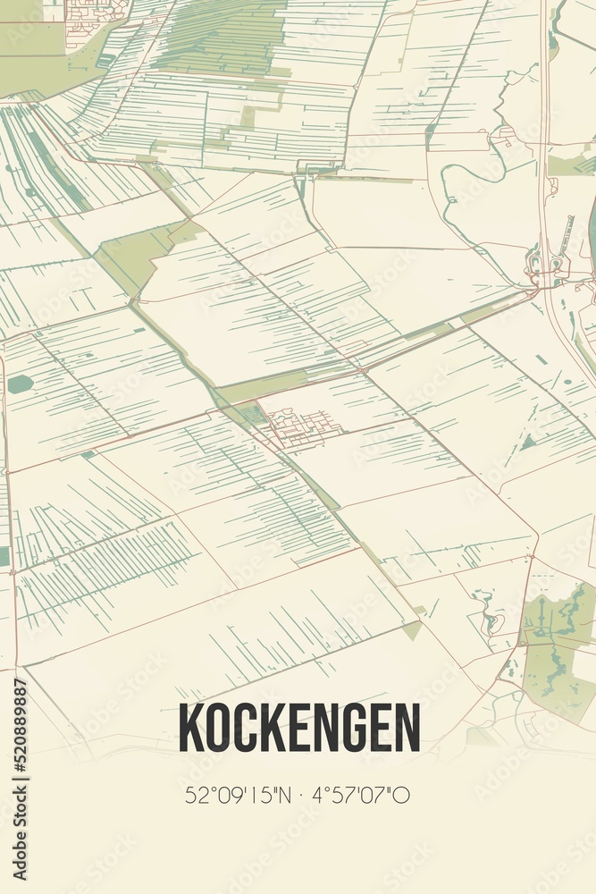 Retro Dutch city map of Kockengen located in Utrecht. Vintage street map.