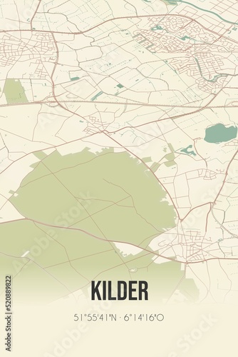 Retro Dutch city map of Kilder located in Gelderland. Vintage street map. photo