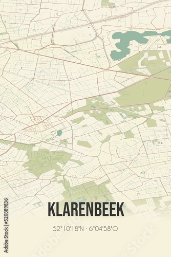 Retro Dutch city map of Klarenbeek located in Gelderland. Vintage street map.