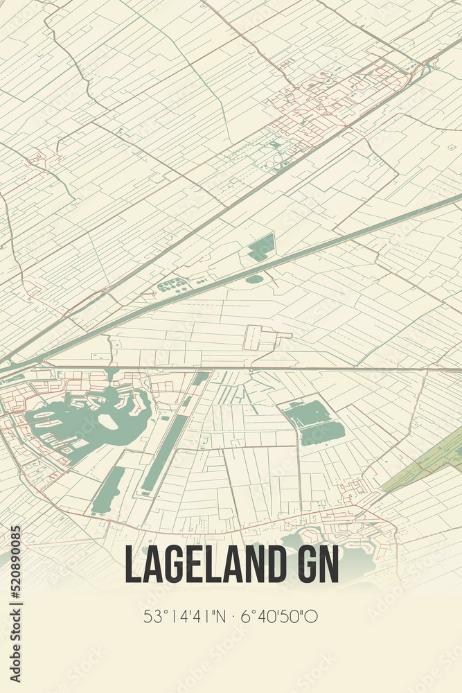 Retro Dutch city map of Lageland GN located in Groningen. Vintage street map. Retro Dutch city map of Lageland GN located in Groningen. Vintage street map.