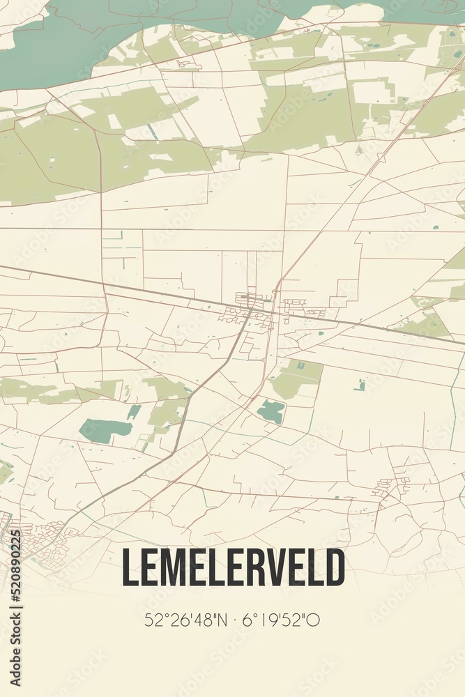 Retro Dutch city map of Lemelerveld located in Overijssel. Vintage street map.