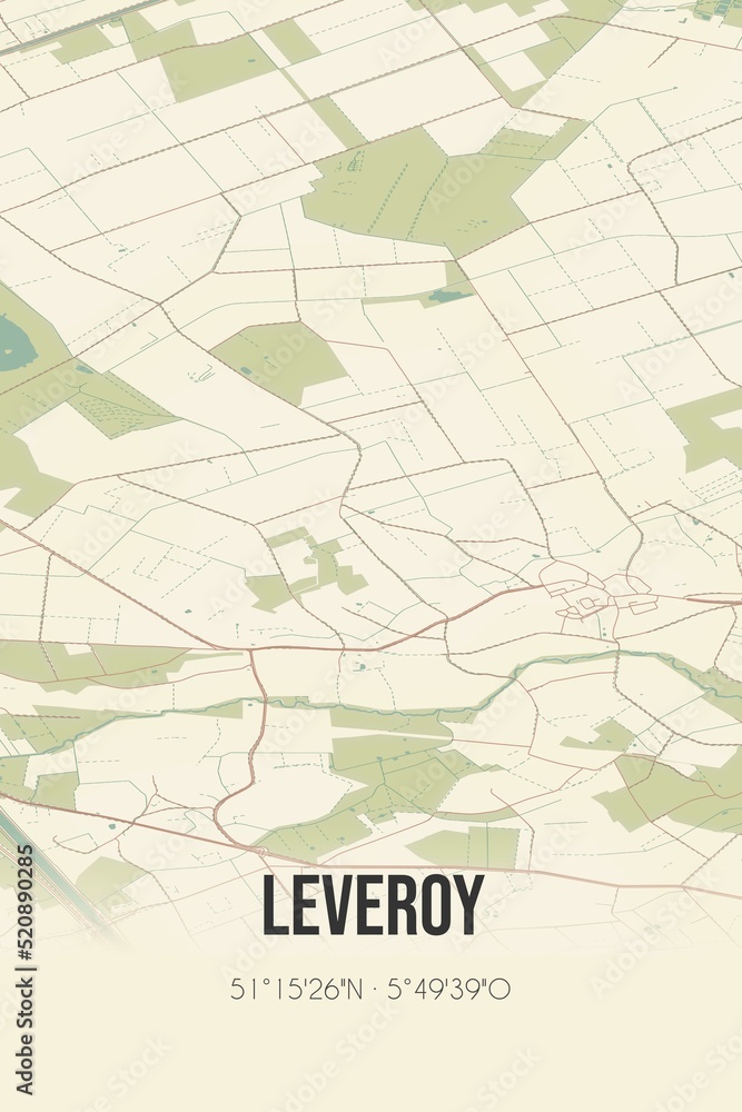 Retro Dutch city map of Leveroy located in Limburg. Vintage street map.