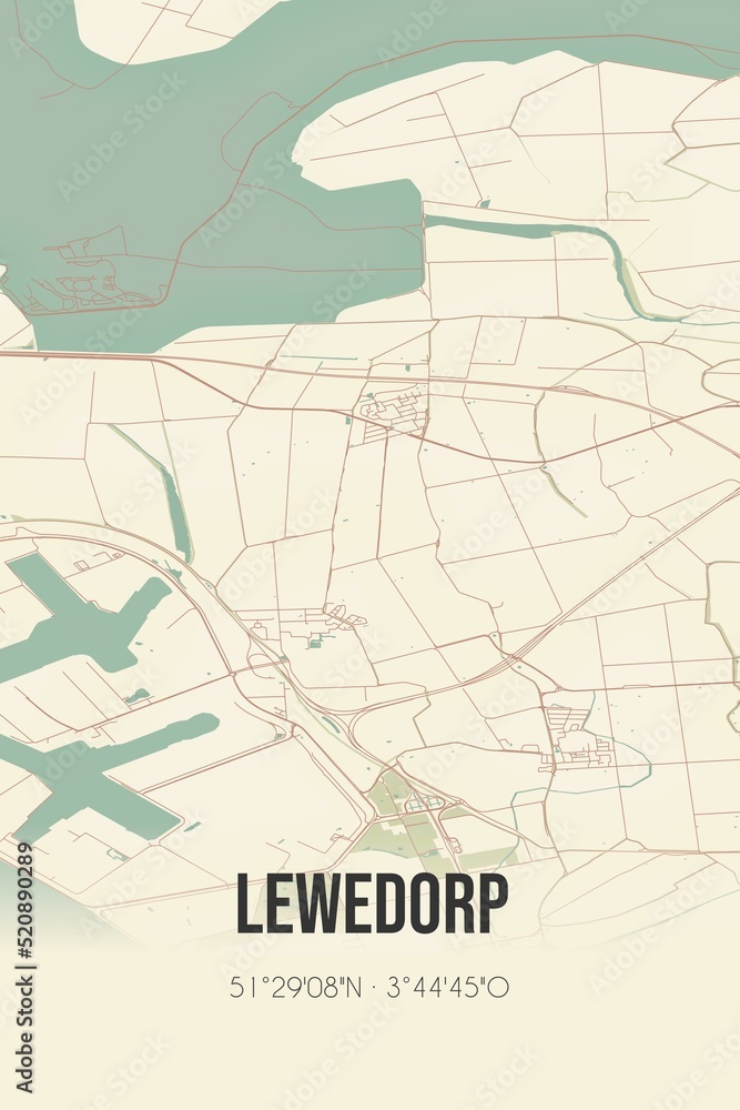 Obraz premium Retro Dutch city map of Lewedorp located in Zeeland. Vintage street map.