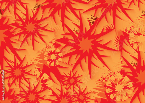 Bright blurry stars or floral background in red-orange tonality. Grunge seamless repeat pattern like as snowflakes for holidays or events, textures, fashion, scrapbooking, wallpaper, prints, textiles