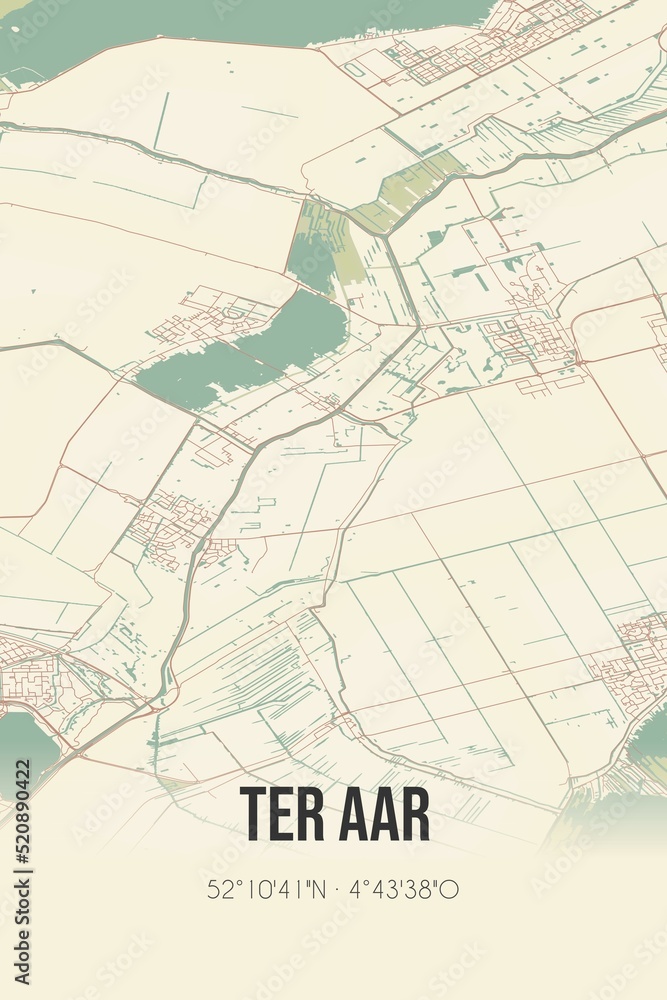 Retro Dutch city map of Ter Aar located in Zuid-Holland. Vintage street map.
