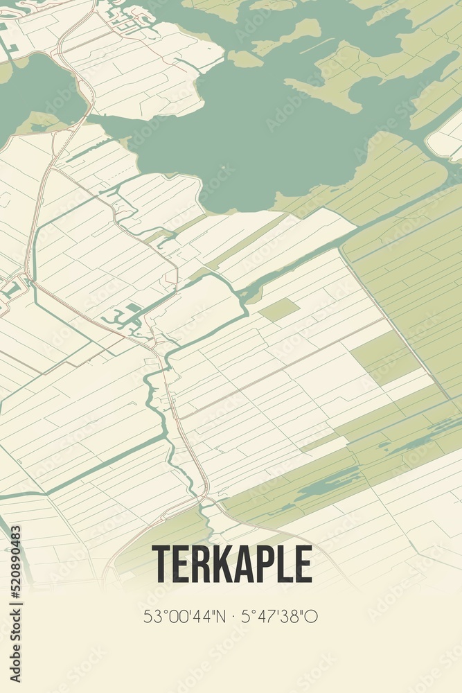 Retro Dutch city map of Terkaple located in Fryslan. Vintage street map. Retro Dutch city map of Terkaple located in Fryslan. Vintage street map.