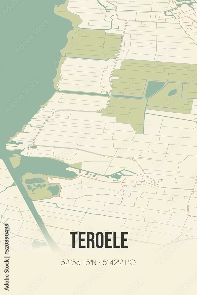 Fototapeta premium Retro Dutch city map of Teroele located in Fryslan. Vintage street map.