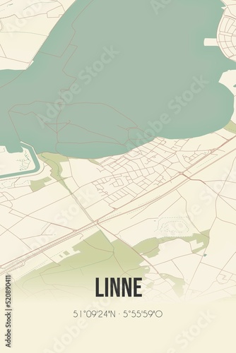 Retro Dutch city map of Linne located in Limburg. Vintage street map. photo