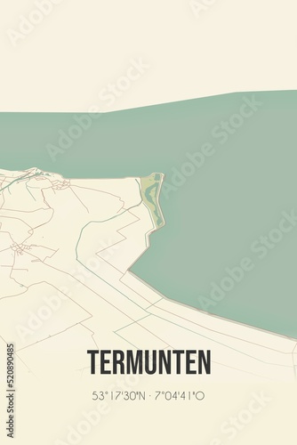 Retro Dutch city map of Termunten located in Groningen. Vintage street map. photo