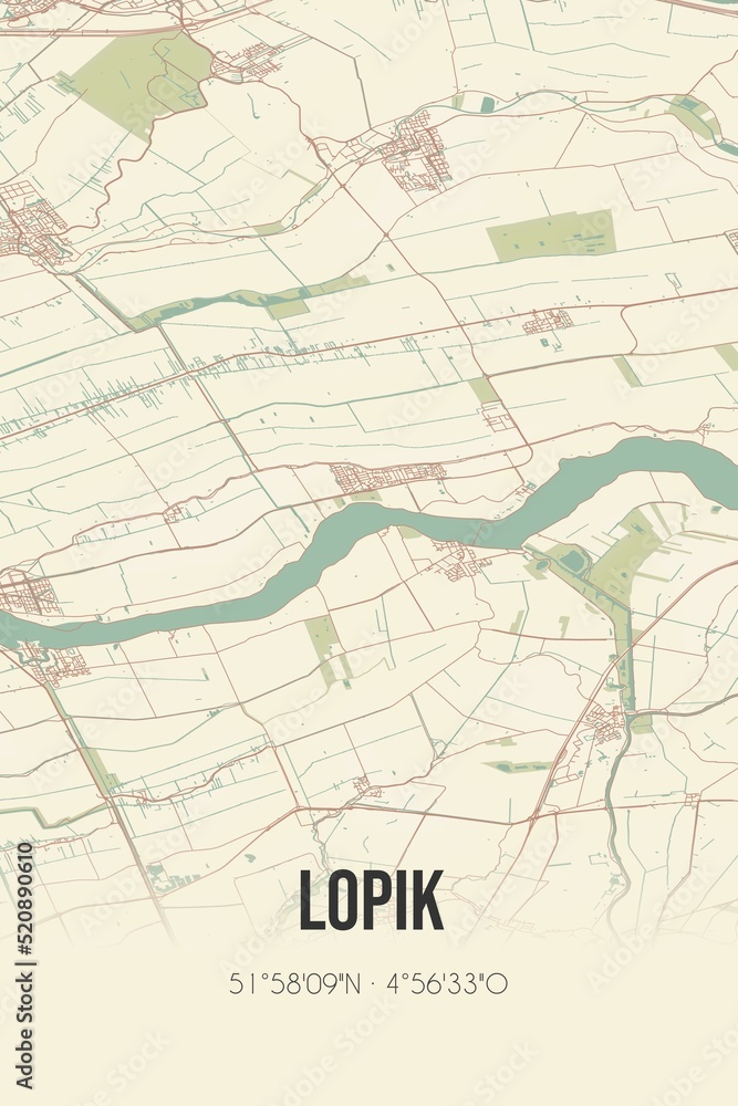 Retro Dutch city map of Lopik located in Utrecht. Vintage street map. Retro Dutch city map of Lopik located in Utrecht. Vintage street map.