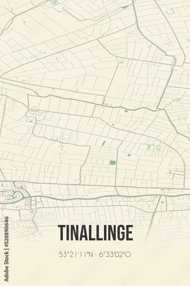 Retro Dutch city map of Tinallinge located in Groningen. Vintage street map. Retro Dutch city map of Tinallinge located in Groningen. Vintage street map.