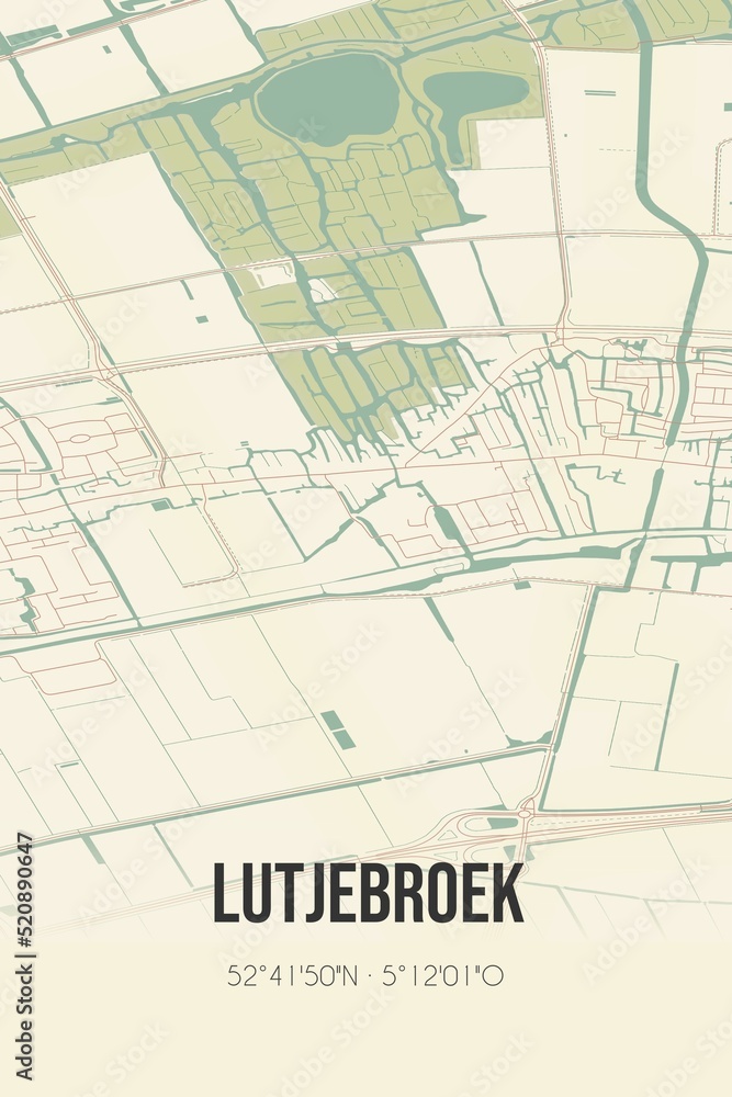 Retro Dutch city map of Lutjebroek located in Noord-Holland. Vintage street map. Retro Dutch city map of Lutjebroek located in Noord-Holland. Vintage street map.