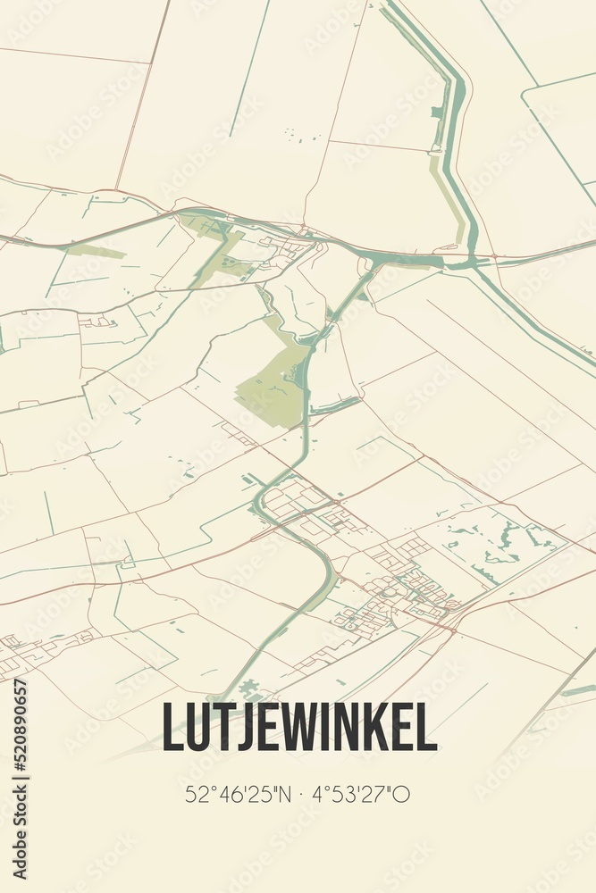 Retro Dutch city map of Lutjewinkel located in Noord-Holland. Vintage street map.