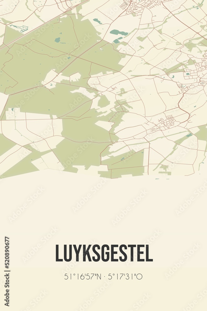 Retro Dutch city map of Luyksgestel located in Noord-Brabant. Vintage street map.