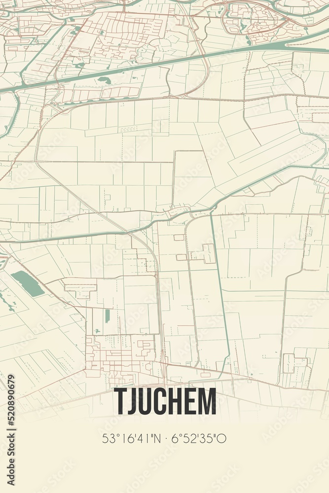 Retro Dutch city map of Tjuchem located in Groningen. Vintage street map. Retro Dutch city map of Tjuchem located in Groningen. Vintage street map.