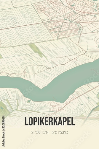 Retro Dutch city map of Lopikerkapel located in Utrecht. Vintage street map. photo