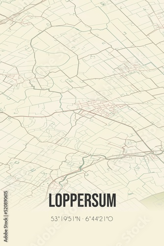Retro Dutch city map of Loppersum located in Groningen. Vintage street map. photo