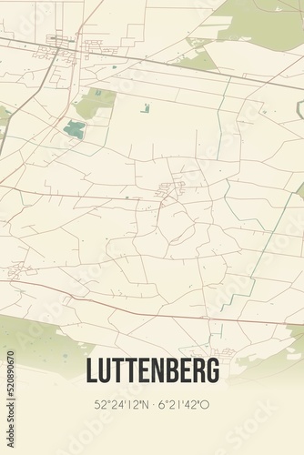 Retro Dutch city map of Luttenberg located in Overijssel. Vintage street map.