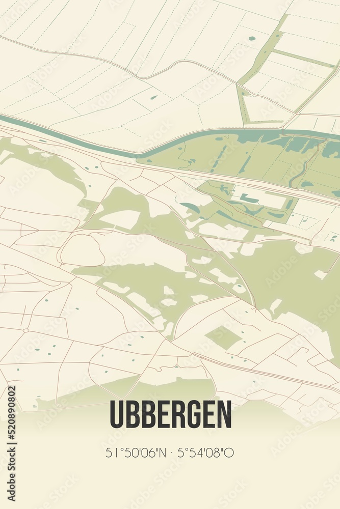 Obraz premium Retro Dutch city map of Ubbergen located in Gelderland. Vintage street map.
