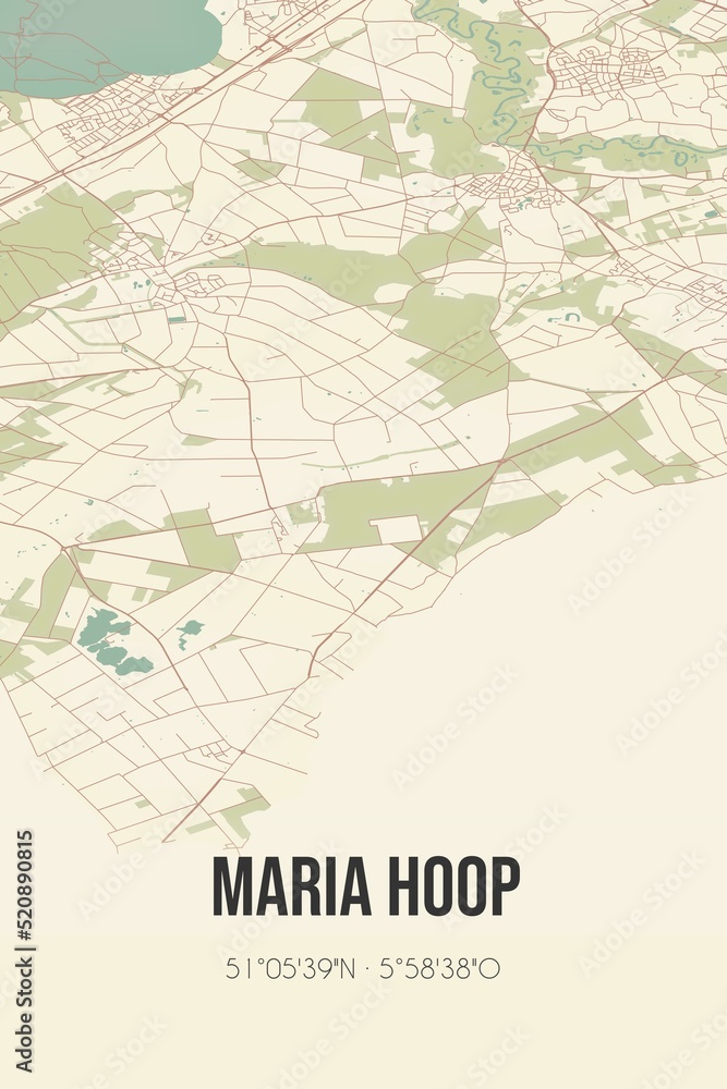 Retro Dutch city map of Maria Hoop located in Limburg. Vintage street map.