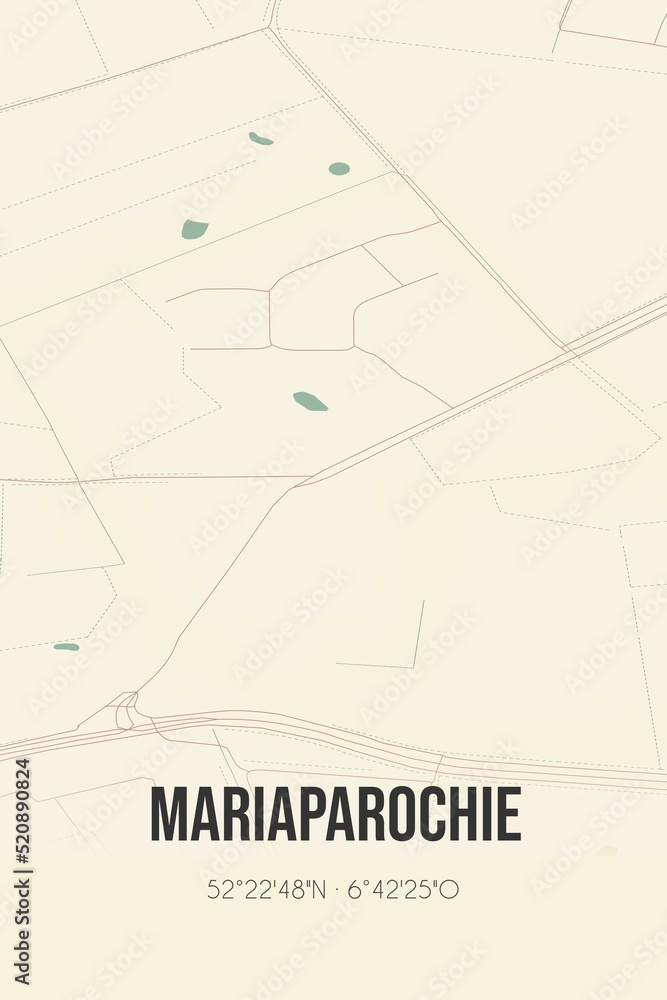 Retro Dutch city map of Mariaparochie located in Overijssel. Vintage street map. Retro Dutch city map of Mariaparochie located in Overijssel. Vintage street map.