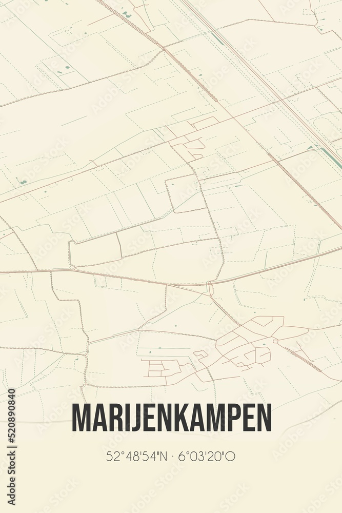 Retro Dutch city map of Marijenkampen located in Overijssel. Vintage street map. Retro Dutch city map of Marijenkampen located in Overijssel. Vintage street map.