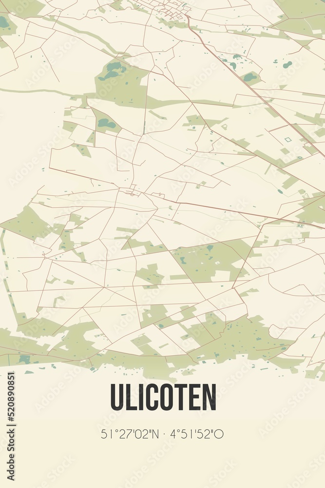 Retro Dutch city map of Ulicoten located in Noord-Brabant. Vintage street map.