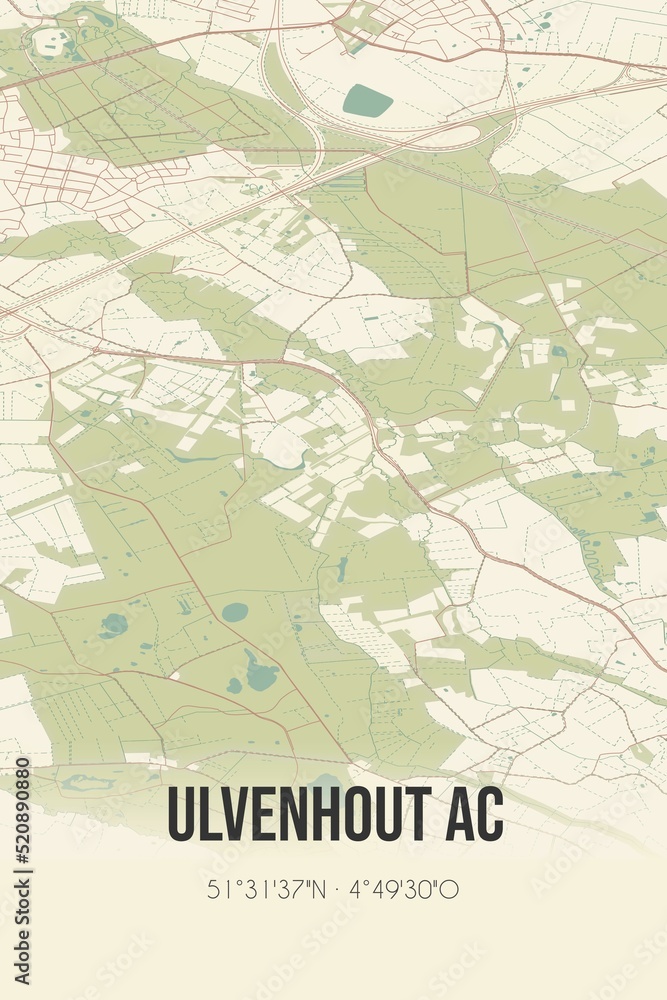 Retro Dutch city map of Ulvenhout AC located in Noord-Brabant. Vintage street map.