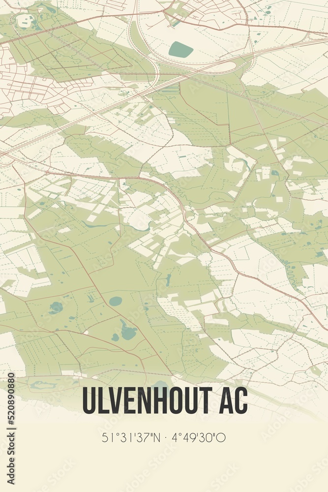 Fototapeta premium Retro Dutch city map of Ulvenhout AC located in Noord-Brabant. Vintage street map.