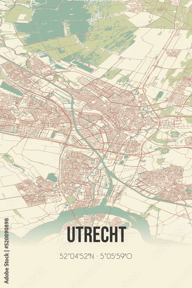 Retro Dutch city map of Utrecht located in Utrecht. Vintage street map.